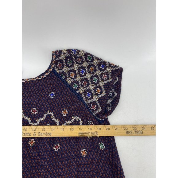 Free People Short Sleeve Embroidered Sequin Shirt Top Peasant Blouse Size XS - Picture 9 of 11